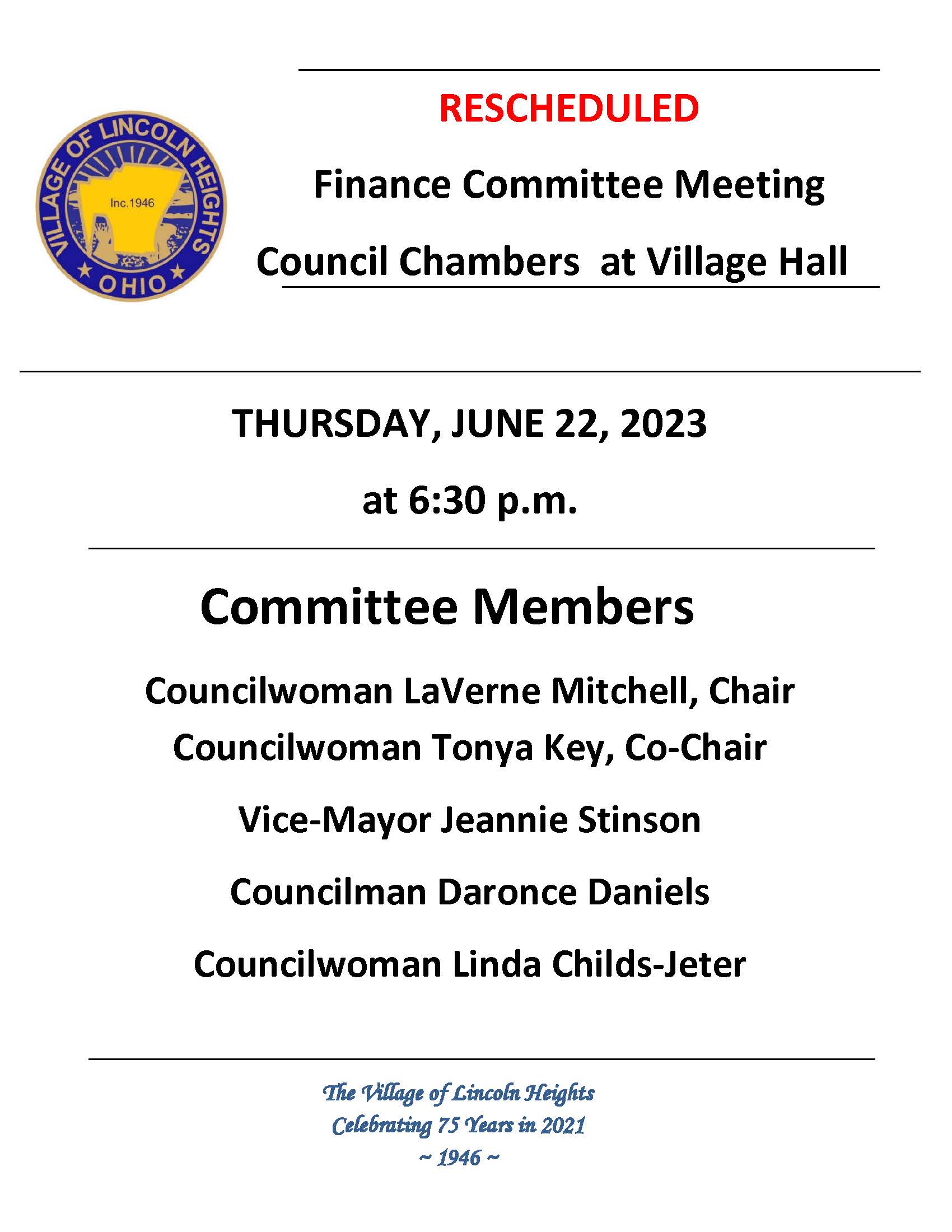Finance Committee Meeting Announcement 06-22-2023